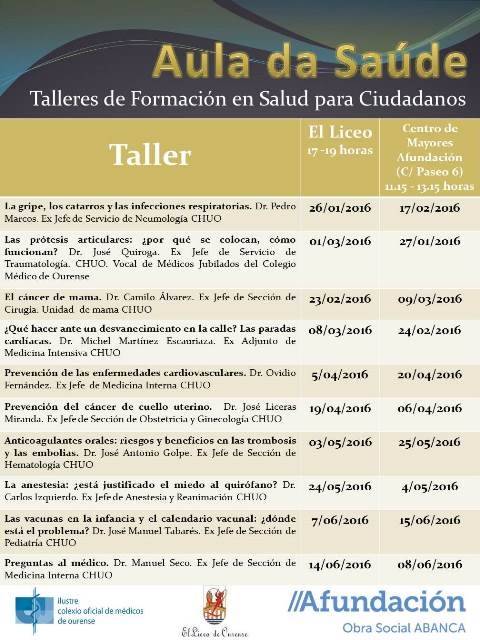 Aula da Saúde. Talleres de Formación en Salud para Ciudadanos