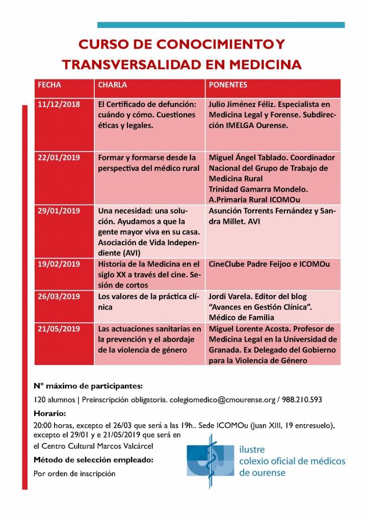 CURSO DE CONOCIMIENTO Y TRANSVERSALIDAD EN MEDICINA 2019