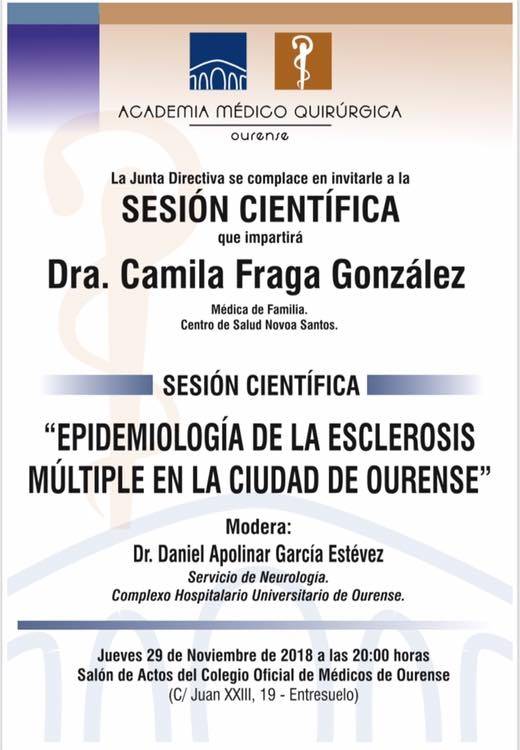 Sesión AMQ: “Epidemiología de la esclerosis múltiple en la ciudad de Ourense”