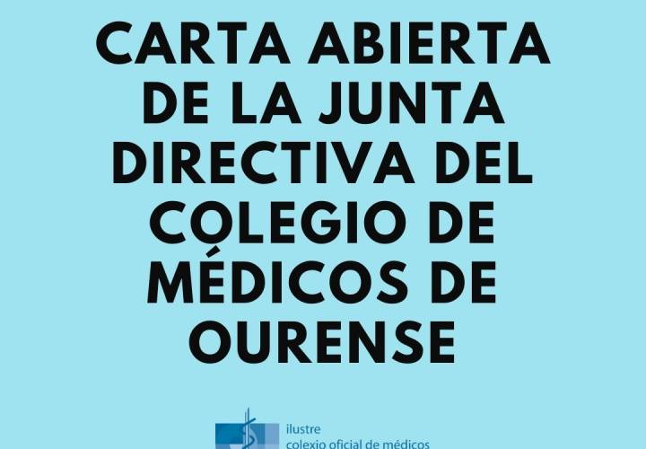 Carta abierta de la Junta Directiva del Colegio de Médicos de Ourense