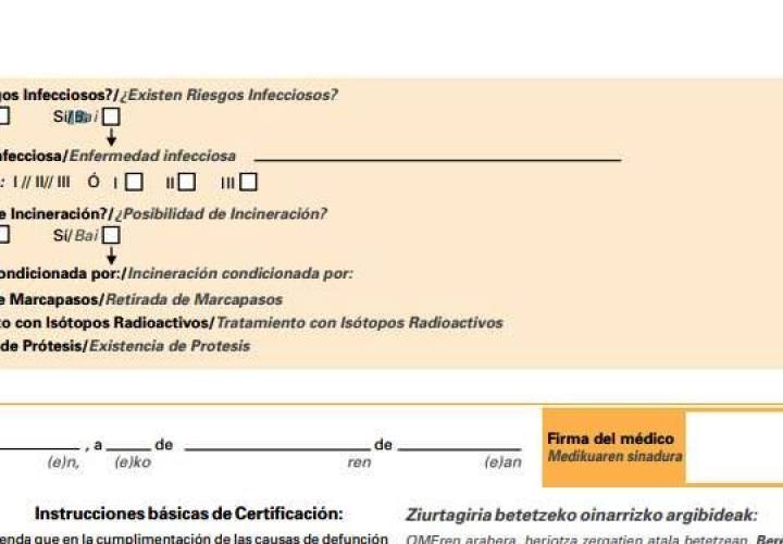 Aclaraciones para la cumplimentación del nuevo certificado de defunción