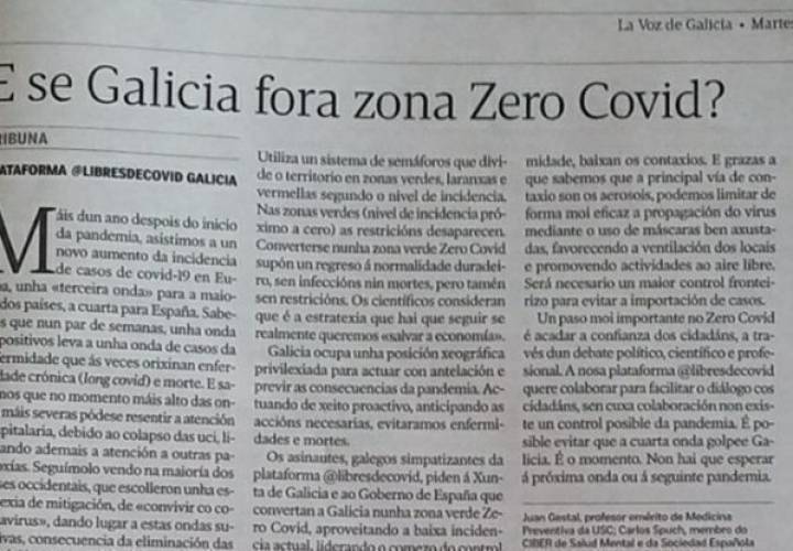 Por una estrategia tipo Zero Covid para la pandemia de COVID-19 en Galicia